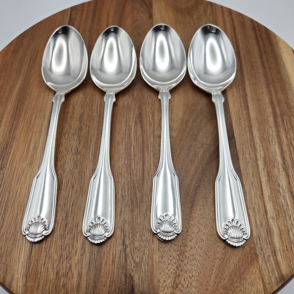 Set Of 4 Oneida Community Silverplate Silver Shell Soup Spoons